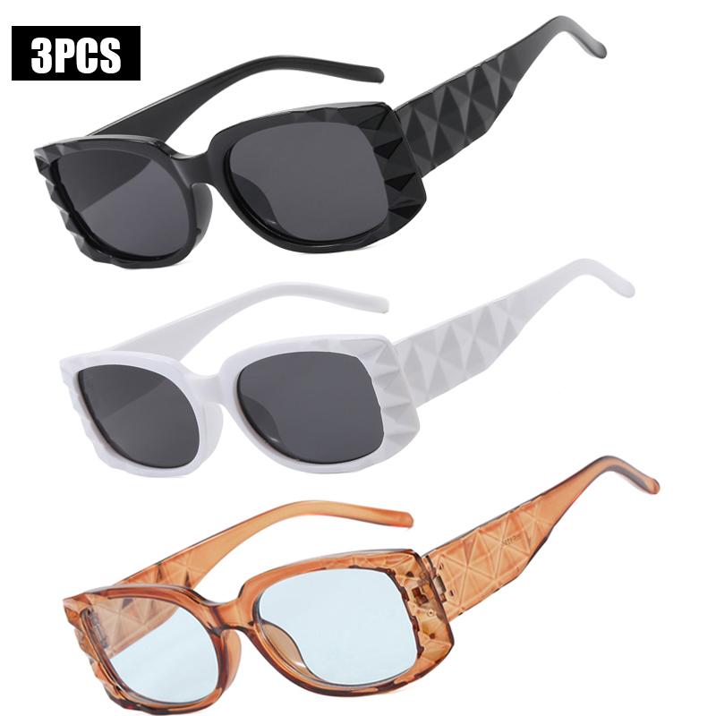 3PCS Square Fashion Women Sunglasses Y2K Hip Hop Vacation Beach Party Decoration Glasses Men