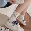 Female Autumn New Embroidery Bow-dot Cartoon Animal Cute Flanging Tube Pile Socks