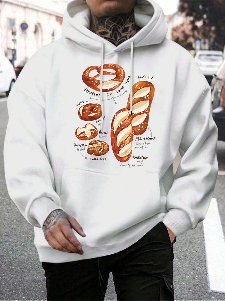 Delicious And Rich Alkaline Bread Print Male Hoodie Casual Soft Streetwear Pocket Fleece Hoody Hip Hop Multicolor Mens Pullover