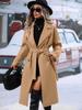 2024 Autumn/Winter Double-Breasted Woolen Tie-Belt Suit Collar Overcoat for Women