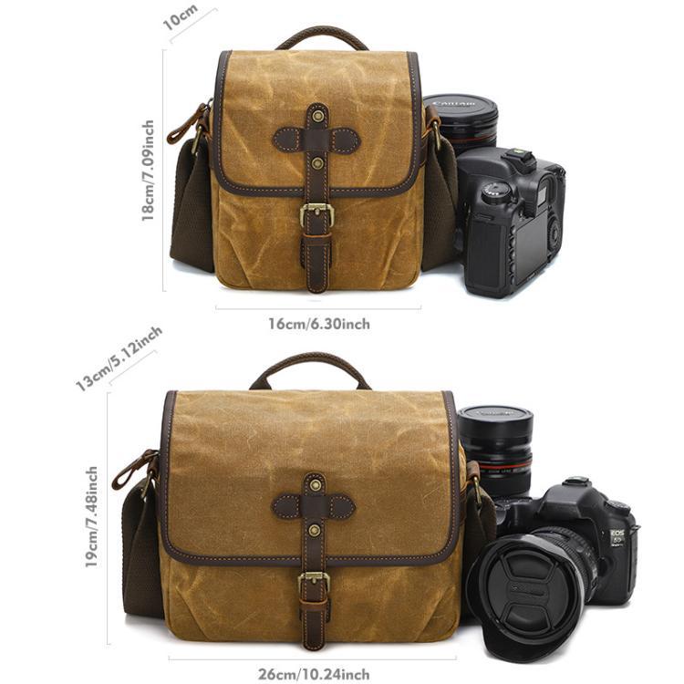 Waxed‑Canvas Shock‑Resistant Camera Messenger Bag, Water‑Resistant Crossbody Shoulder‑Bag With Adjustable Inner Dividers For DSLR Mirrorless Gear