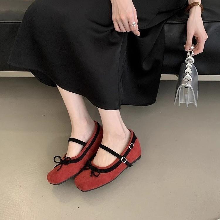 Fashion 2025 Spring and Autumn New Style Insole Height-increasing Round Toe Color-blocking Bow Wedge Heel Shallow-mouthed Single Shoe