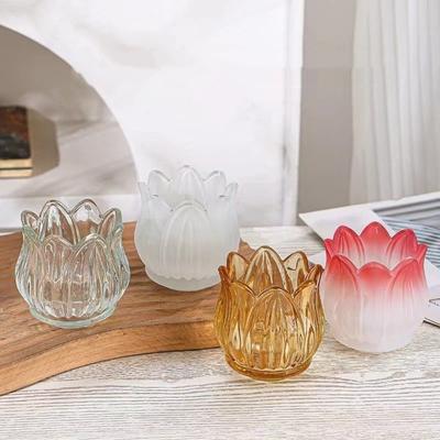 2PCS Creative Vintage Tulip Shaped Candle Holder Romantic Mini Glass Candle Holder Ornament Clear Candlestick Holder Bedroom