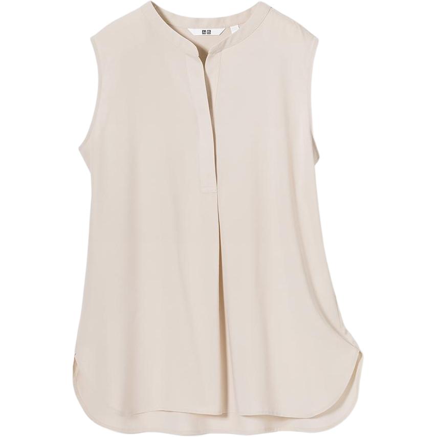 UNIQLO Solid Color Floral Half Open Collar Sleeveless Vest Women tops Light-Beige 467623-30