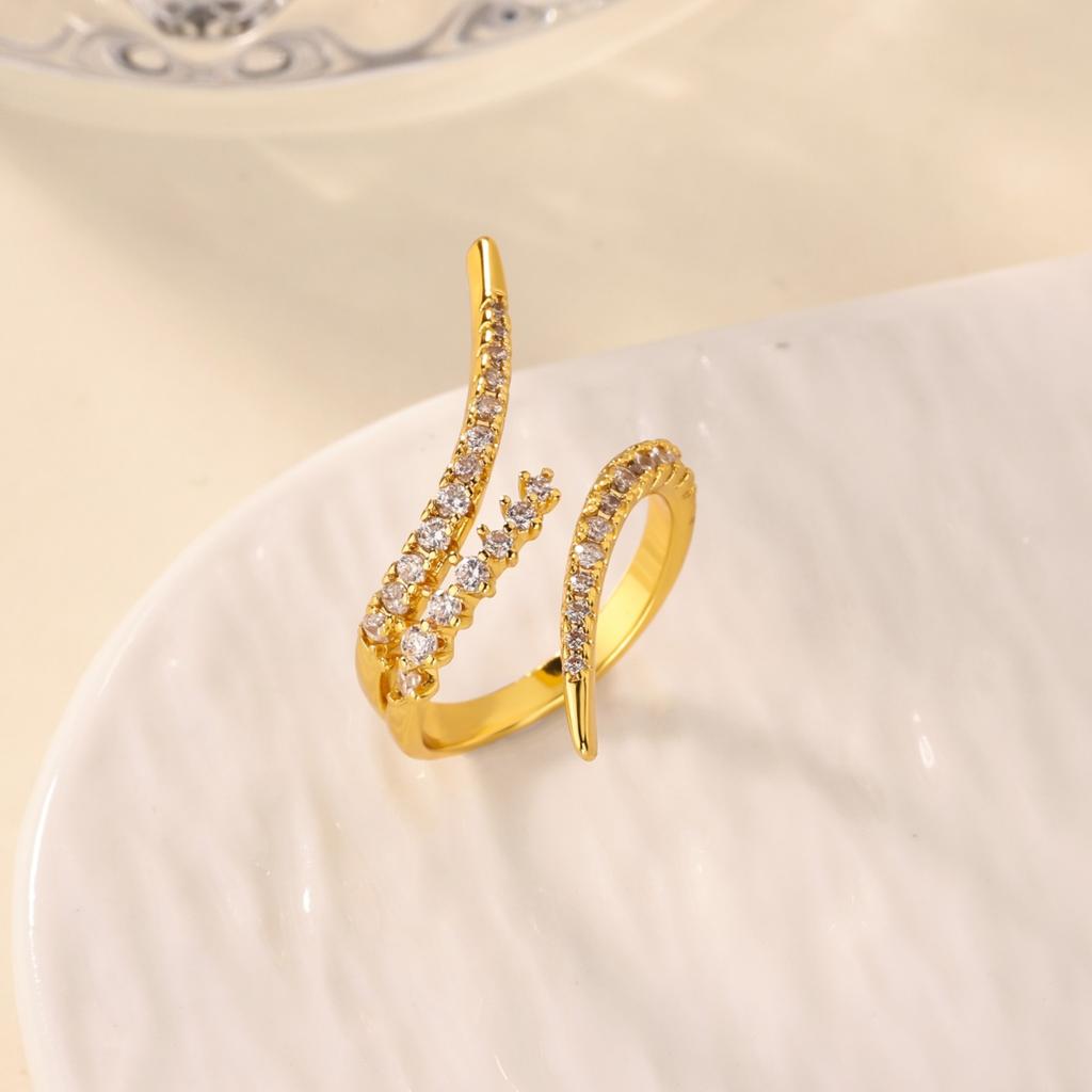 Luxury Geometric CZ Zircon Open Rings For Women Gold Color Stainless Steel Ring Shiny Fashion Jewelry Party Gift