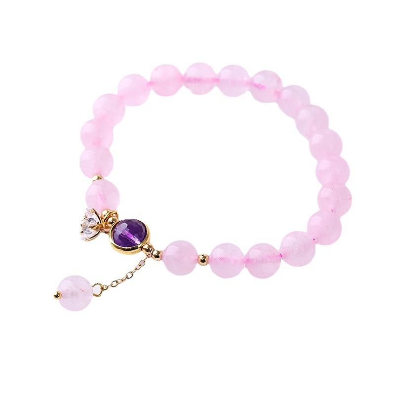 Pink Crystal Bracelet for Women, Natural Crystal Heart Bracelet Holiday Gift