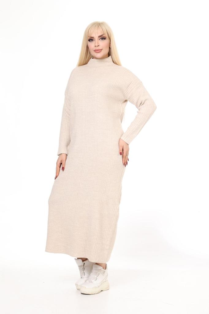 Women's Big Size Dress Green Half Turtleneck Knitted Knitted Dress