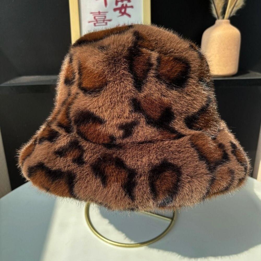Leopard Print Fisherman's Hat British Autumn Winter Warm Hat  for Daily Wear