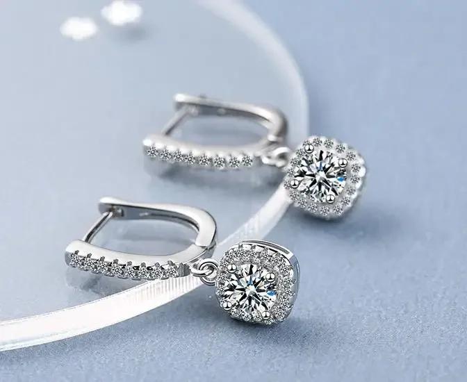 Fashion Female Earrings Sterling  SIlver Stackable Square Zircon Small Earrings for Women Wedding Statement  Gift