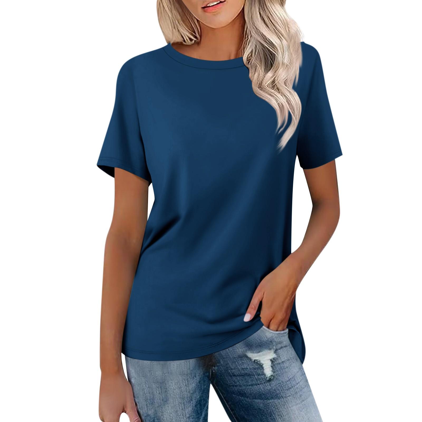 

Женская модная повседневная однотонная блузка с круглым вырезом и коротким рукавом XXXL темно-синий