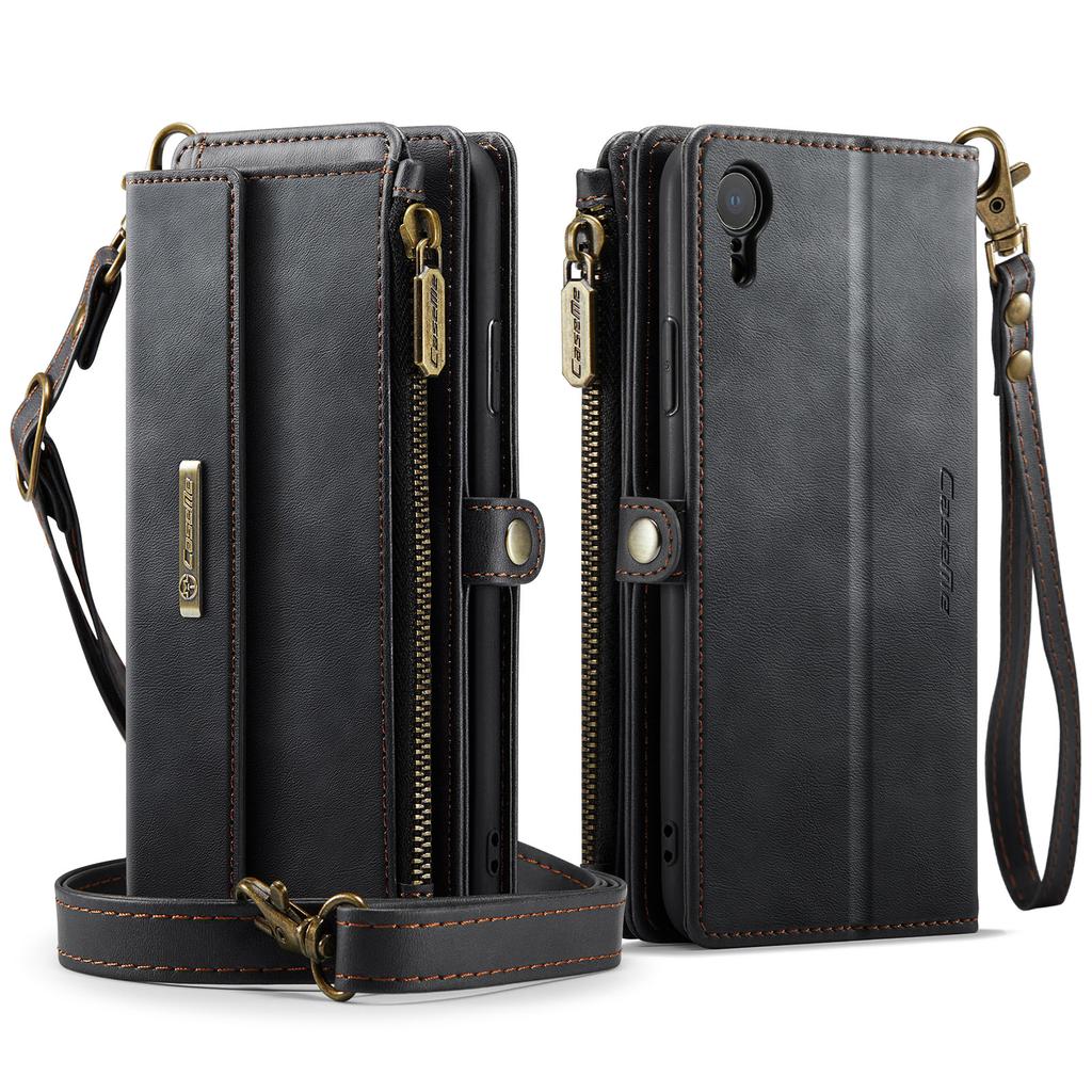 For iPhone XR 6.1 inch Case CASEME C39 RFID Blocking Zipper Wallet Stand Leather Cover with Strap