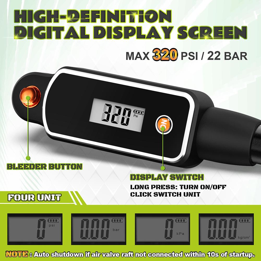 BUCKLOS Bicycle Pump Portable MAX 320PSI Air Inflator Hand Tire High Pressure Air Pump with Digit Display AV FV Valve Pump Tool