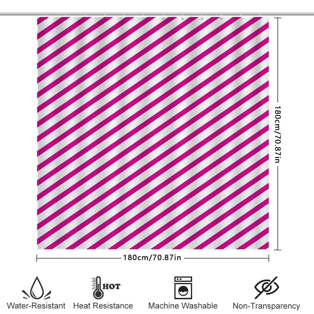 Pink and White Striped Shower Curtain Waterproof Fabric Bathroom Decor Hanging Accessory for Bathtub or Toilet Area One Size (W1