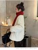 Plus Size Women's Korean Style Winter Padded Jacket 2025 - Loose Fit, Warm, Windproof, Round Neck, Solid Cream Color Cotton Coat