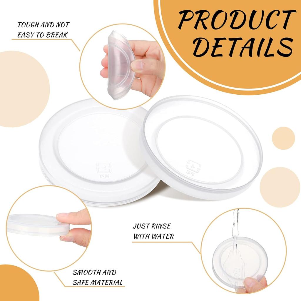 Hoolerry 10 Pcs Yogurt Jar Lids Set 2.64 Inch Clear Plastic Food Storage Replacement Lids Covers Compatible with Oui Yogurt Jars for Coffee Cookie