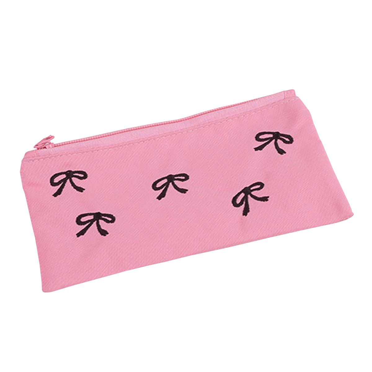 INS Japanese Bow Embroidery Pencil Case Aesthetic Portable Pencil Pouch For Girls Student Stationery Storage Bag Girl s gift розовый