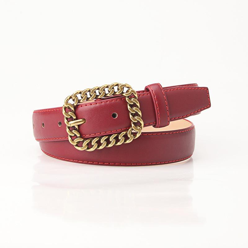 Minimalist Retro Chain Buckle Ladies Leather Belt With Alloy Clasp For Casual Wear