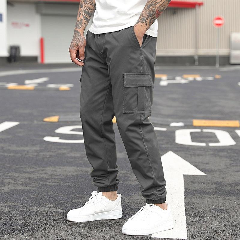 Pantaloni Cargo da Uomo a Vestibilità Rilassata con Polsini Elasticizzati e Coulisse in Vita
