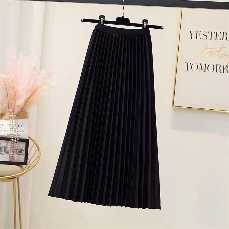 Autumn High-Waisted Pleated Midi Skirt: Slimming, Comfortable, Solid Color, Versatile, Casual, and Age-Reducing.