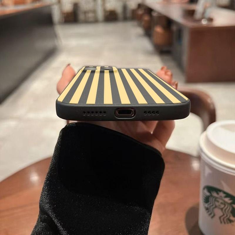 Minimalist Yellow Style Striped Phone Case For iPhone 16 15 14 13 12 11 Pro Max Mini X XS XR SE 7 8 Plus Shockproof Cover Fundas