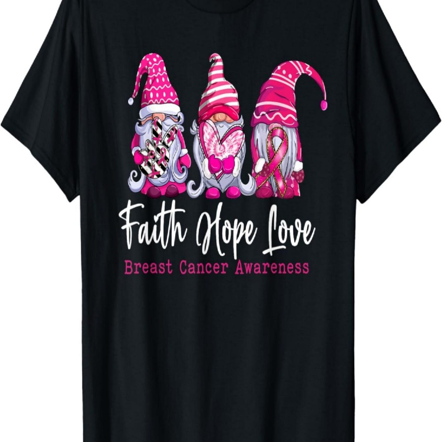 Gnomes Pink Warrior Faith Hope Love Breast Cancer Awareness T-Shirt S
