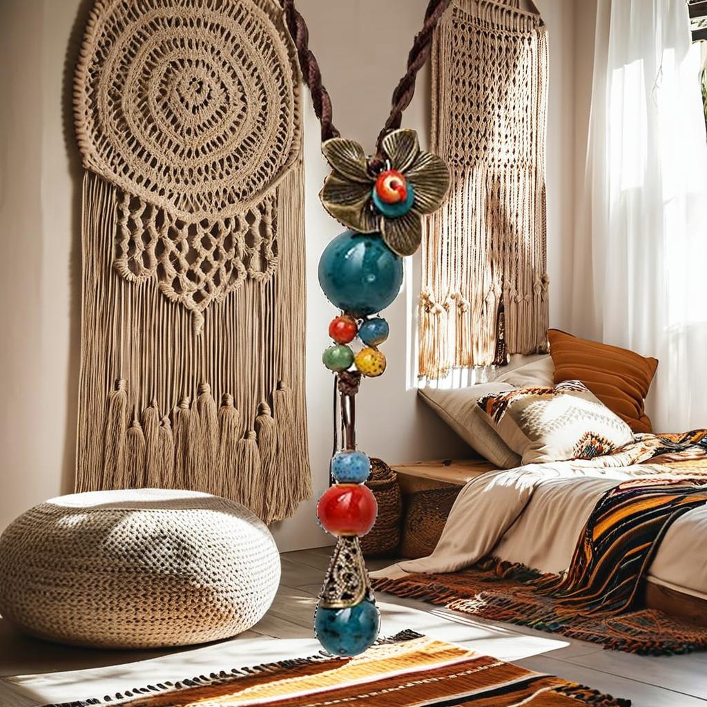 Ethnic Elegant Vintage Ceramic Beaded Tassel Necklaces Long Sweater Chain Jewelry Accessories for Women Daily Matching