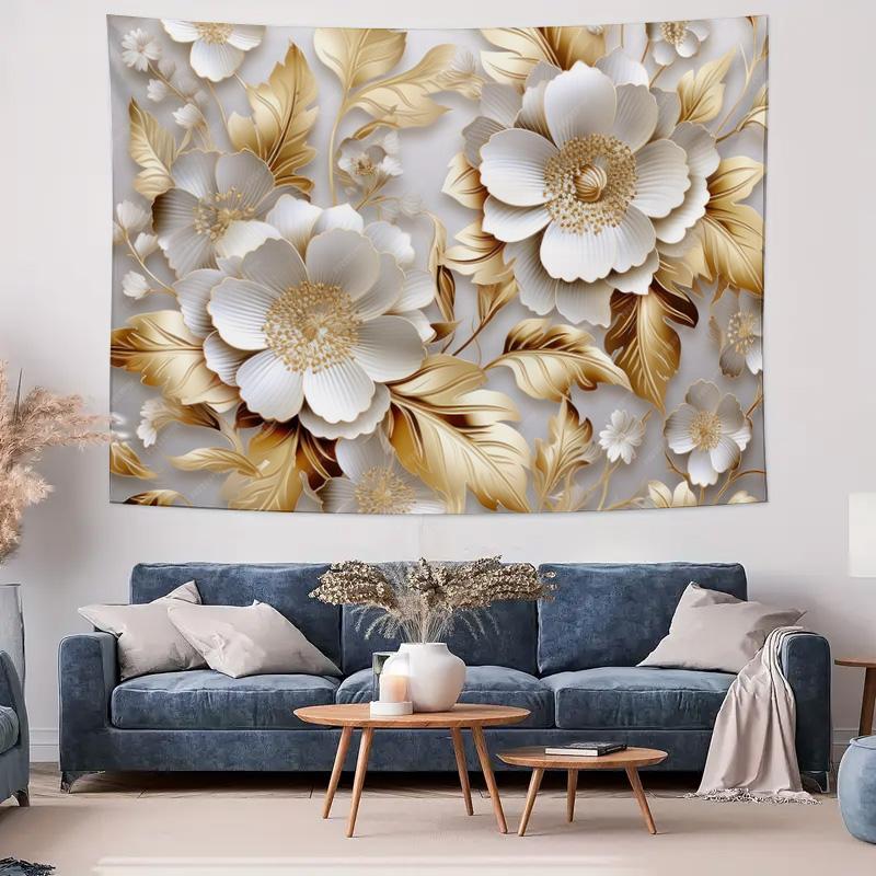 Golden Luxury Floral Tapestry Modern Home Decor Fabric Wall Hanging for Living Room Bedroom Warm Background Arrangement