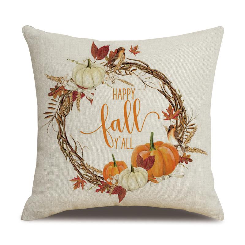 Thanksgiving Linen Pillowcase Autumn Pumpkin Print Pillow Cushion Cover