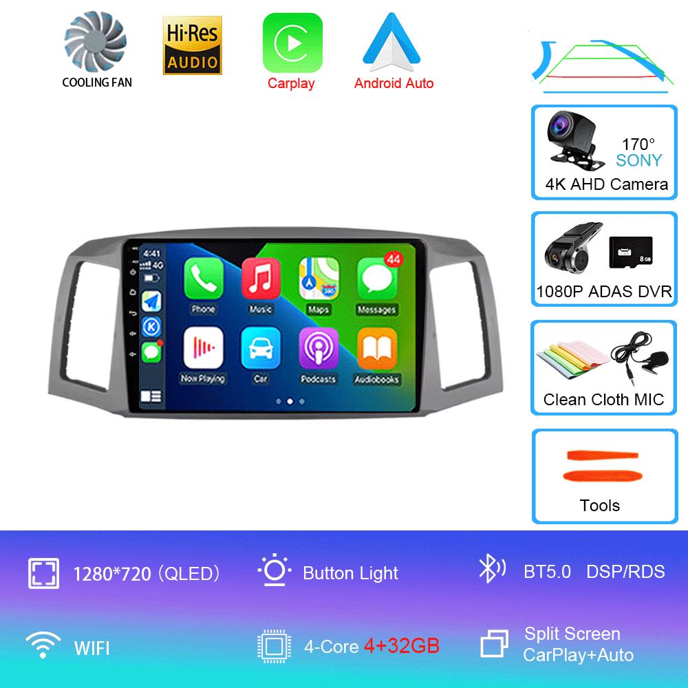 Android 14 Carplay Auto For JEEP Grand Cherokee WK 2004 2005 2006 2007 Multimedia Car Radio Navigation Player Video WIFI+4G DSP