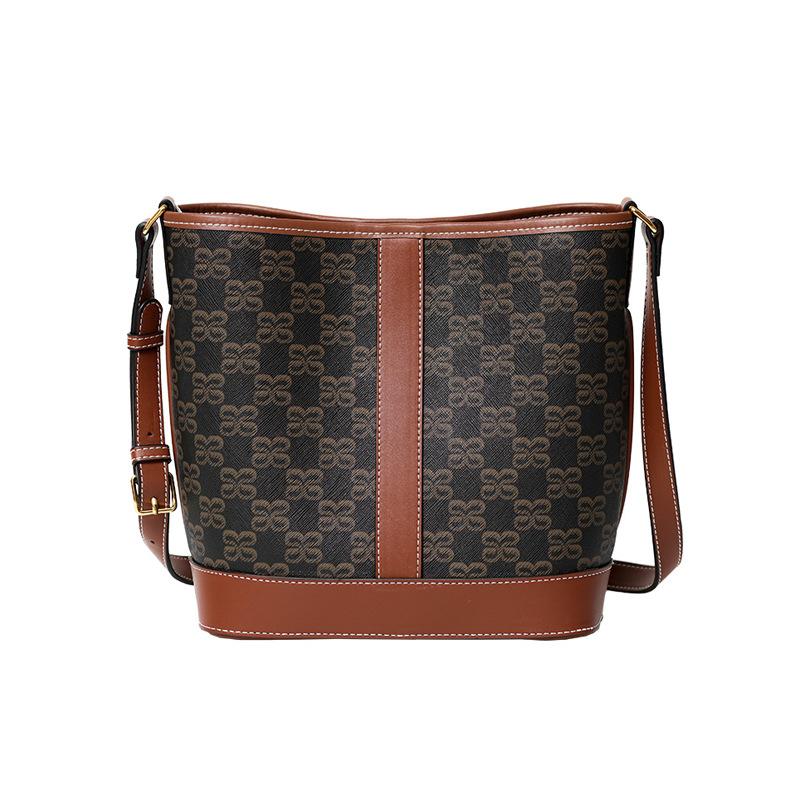 Retro Monogram Large-capacity Bucket Bag, Fashionable and Versatile for Commuting, Single-shoulder Crossbody Women s Bag for Both Parents