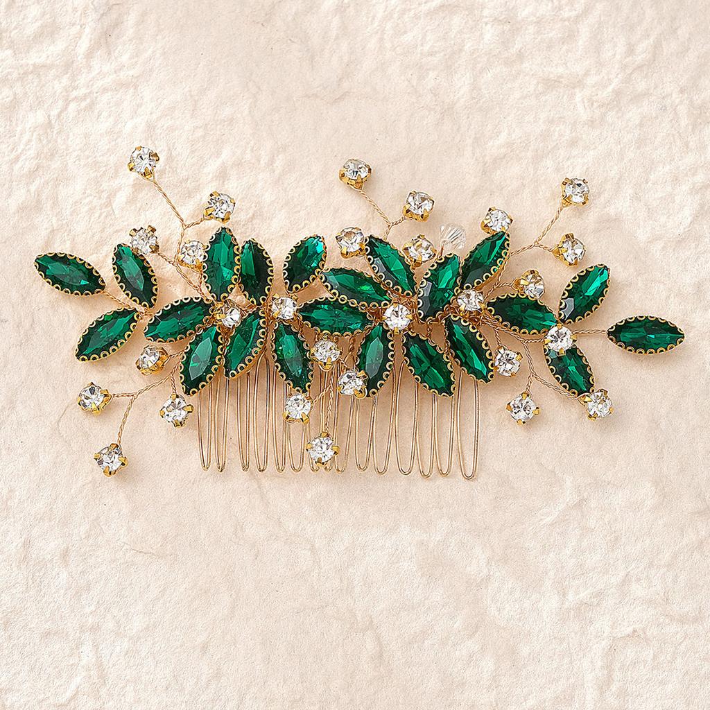 Hair Jewelry Wedding Bridal Hair Comb Handmade Headdress Green Crystal Alloy Hedwear for Festival Wedding Party Head Decor