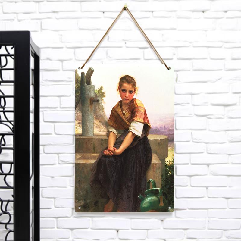 

Vintage European Country Girl Metal Tin Painting Living Room Wall Art Home Decor Mural 7.9x11.8In(20x30cm)