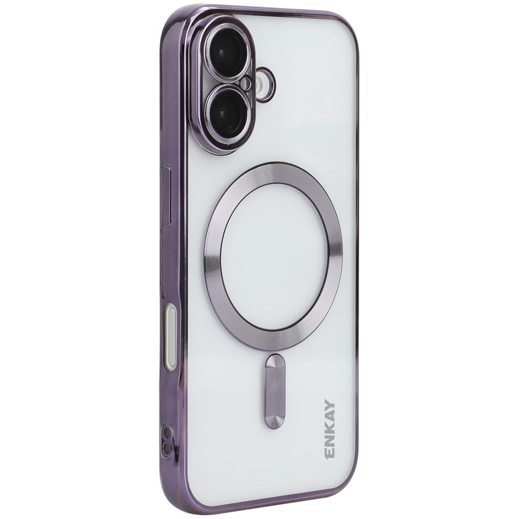 ENKAY HAT PRINCE For iPhone 16 Magnetic Clear Case Shockproof TPU Phone Cover with Lens Film