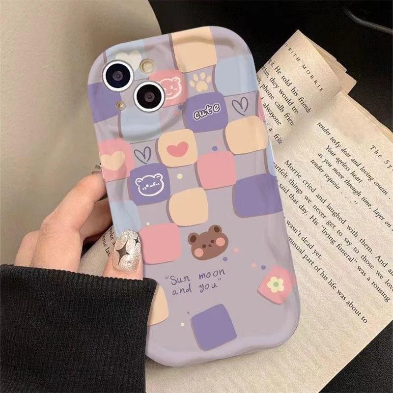 Checkered Bear Phone Case: Compatible with iPhone 13/X, 14, 15, 16PRO, and 17AIR - Creative and Cute Soft Shell