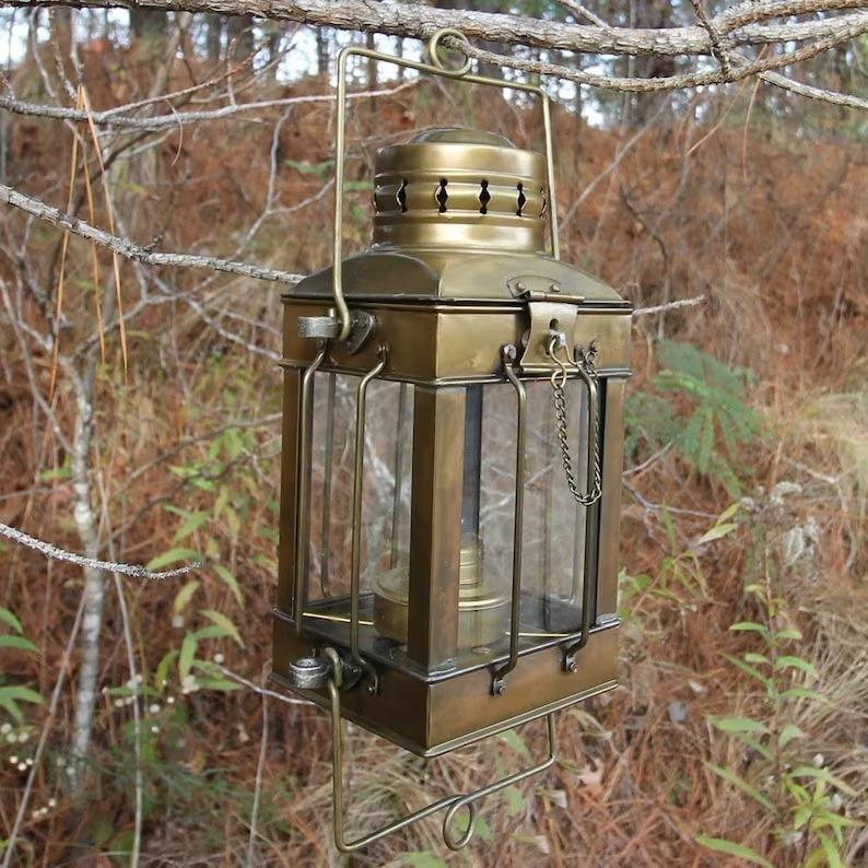 Maritime Brass Oil Lantern: 10" Hanging Nautical Cargo Lamp