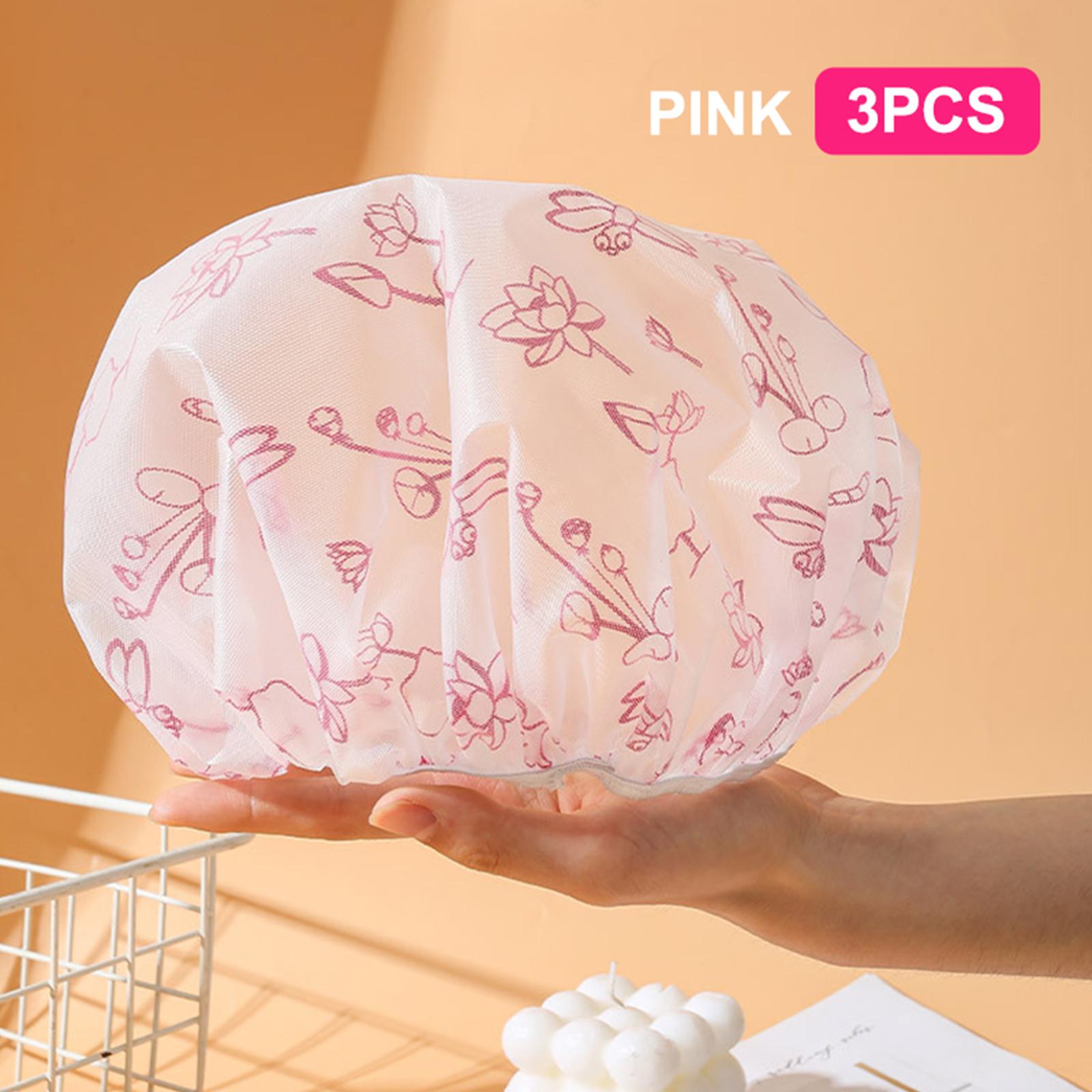 

3 шт. многоразовая шапочка для душа с резинкой, водонепроницаемая и утолщенная, для купания, для женщин, идеально подходит для парикмахерской и домашнего использования розовый