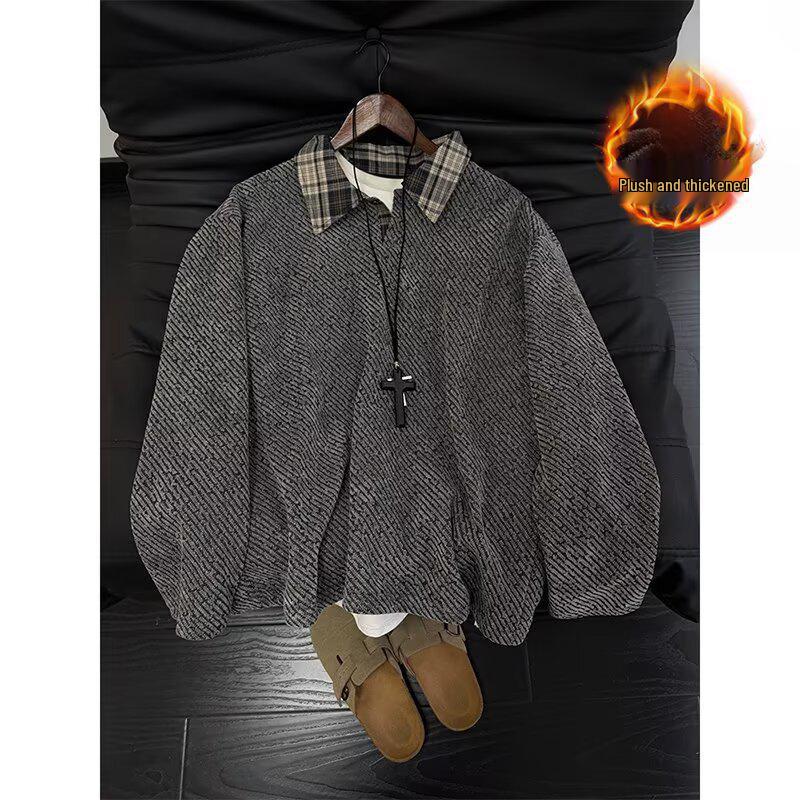 Retro Plaid Fleece-Lined Hoodie: Men s Trendy Streetwear for Fall and Winter 2XL