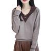 2025 Autumn Women's V-neck Knitted Sweater: Fashionable Two-piece Casual Pullover