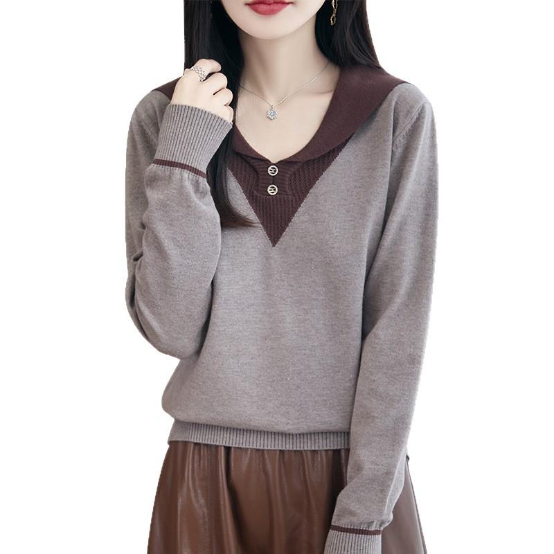 2025 Autumn Women's V-neck Knitted Sweater: Fashionable Two-piece Casual Pullover