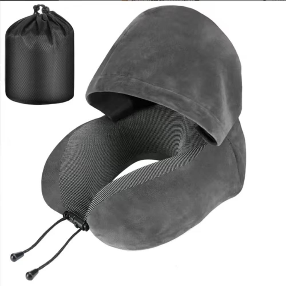 Washable Cover U-shaped Pillow with Cap Removable Hooded Pillow Travel Neck Pillow Outdoor Travel