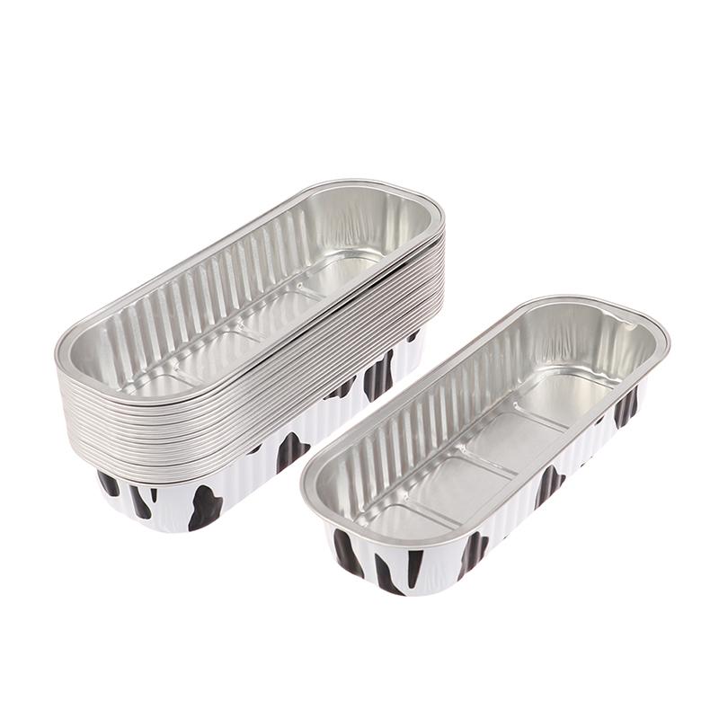 10Pcs Reusable Rectangle Aluminum Foil Tin Cup With Lids Pudding Cake Mold Air Fryer Small Baking Tray Baking Pastry Tools