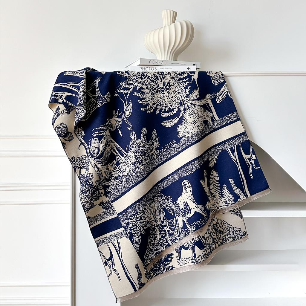 Brand Elegance Two-Sided Print Scarf Soft Warm Fringe Pashmina Shawl Autumn and Winter Outdoor Coldproof Windproof Blanket