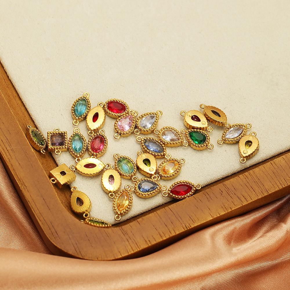 10pcs Stainless Steel Heart Square Zircon Connectors Charms for DIY Necklace Findings Jewelry Earrings Making Bracelets Supplies