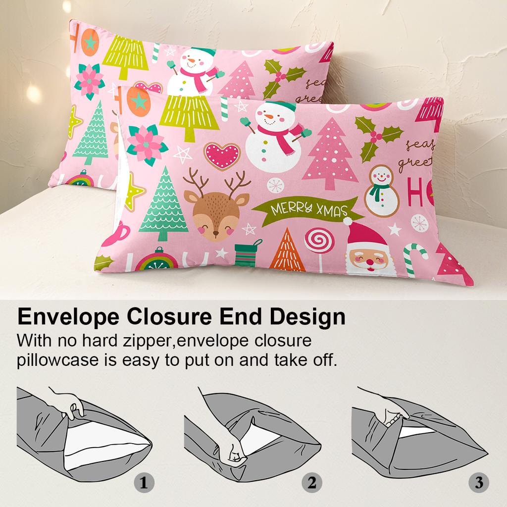 3pcs/set Christmas Reindeer Snowman Bedding Set Includes 1 Duvet Cover And 2 Pillowcases Soft And Skin-Friendly