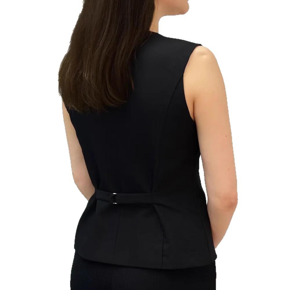 Women White V Neck Button Front Slim Fit Waistcoat Vest