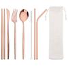 8Pcs/Set Portable Stainless Steel Dinnerware Set Travel Camping Spoon Fork Knife Chopsticks Straws Brush Tableware Flatware Set with Storage Bag