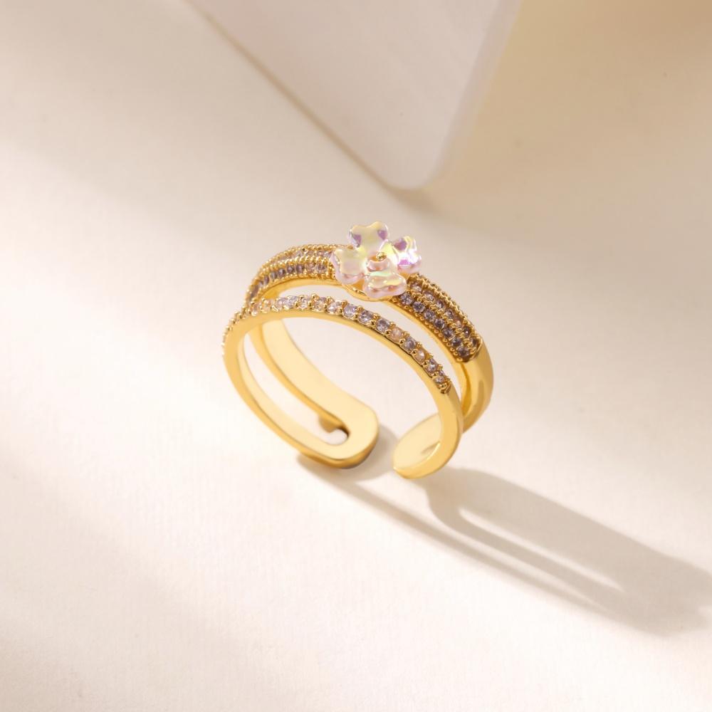 Luxury Bow Stainless Steel Rings for Women Cubic Zirconia Golden Ring Artificial Pearl Wedding Jewelry Fashion Accessories Gifts