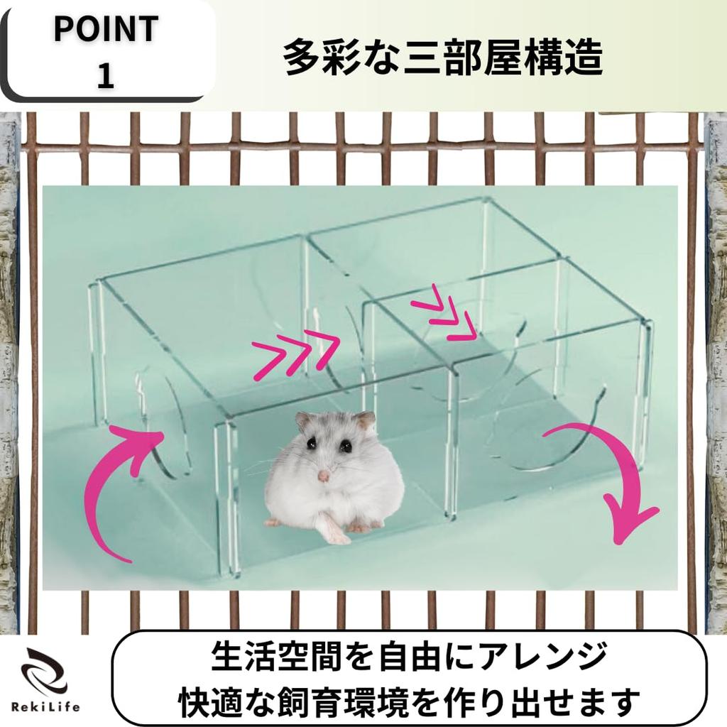 RekiLife Hamster House, Clear, Transparent, Hideaway/Play Area for Small Animals, 28 x 21 x 11 cm