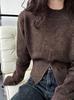 Knit Top Sweater for Long Crew Short Zip Slimming Available in Three Brown [JINJUDUO] Women, Sleeve, Autumn/Winter, Lightweight, Neck, Casual,