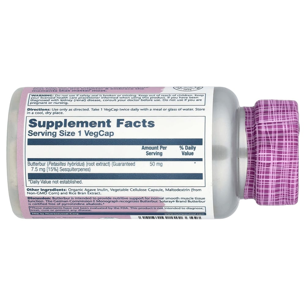 Solaray Butterbur Root Extract 50mg Veg Capsules, 60 Count